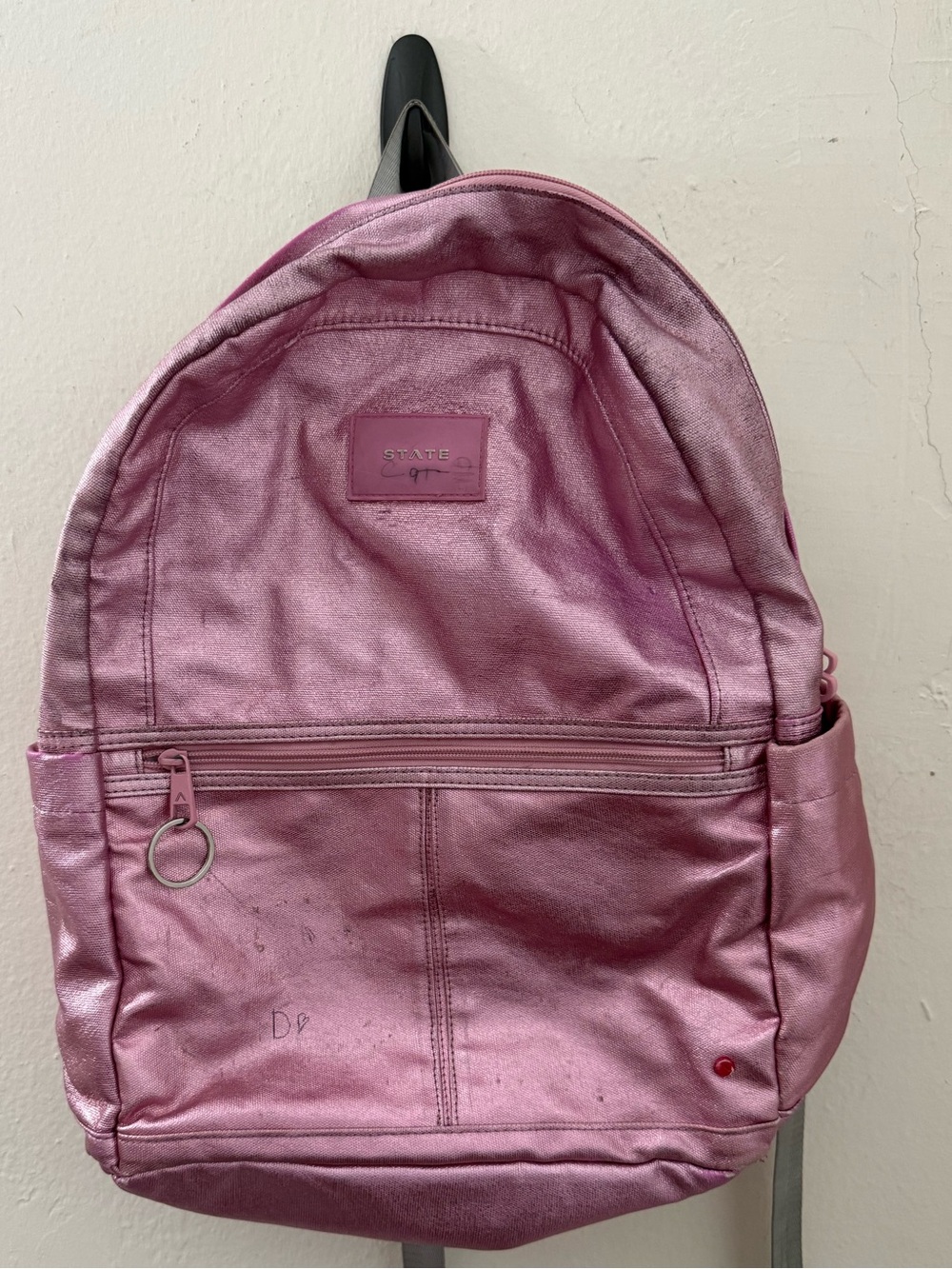 STATE Metallic Rose Pink Logo Backpack Interior